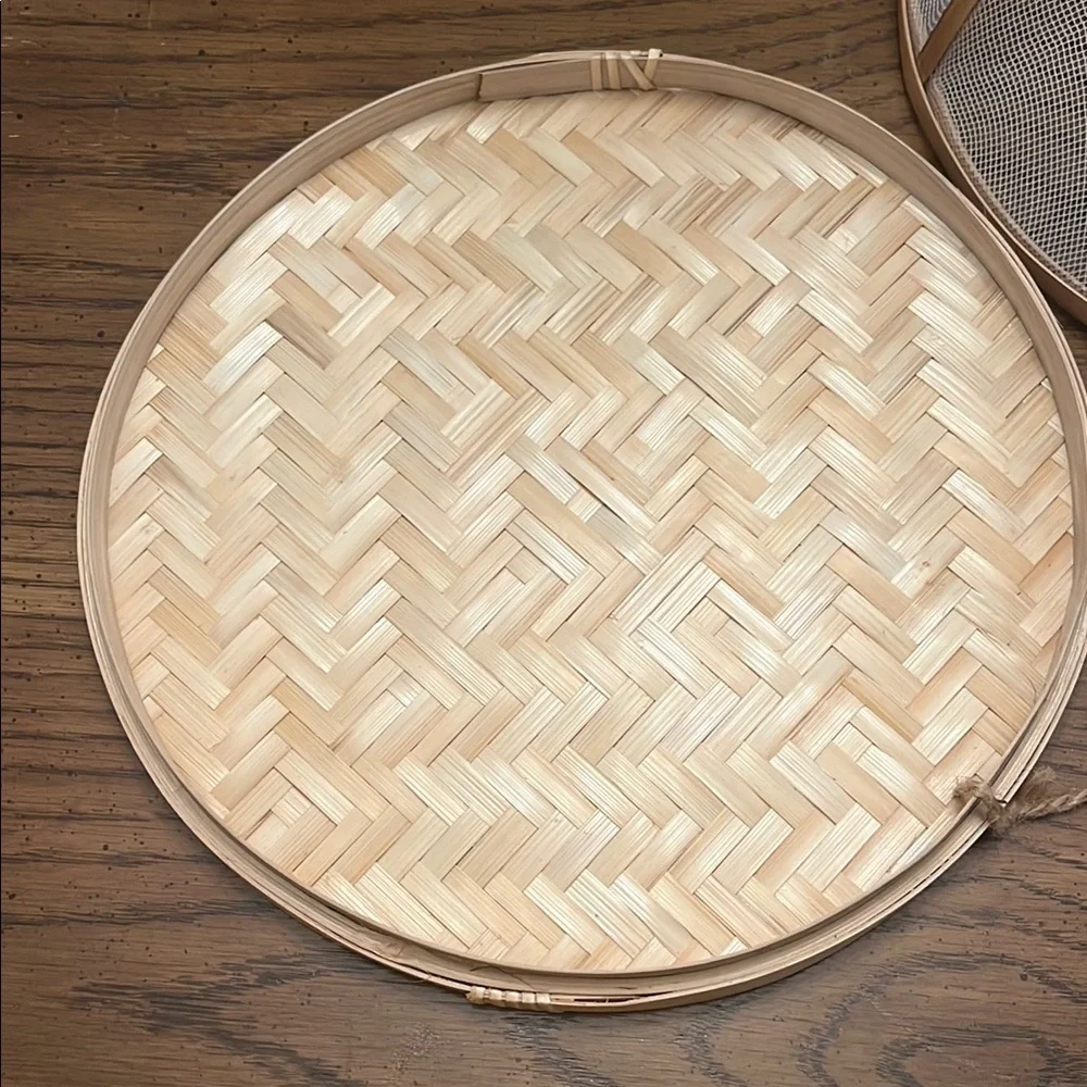 Bamboo‎ Food Covers with White Pom Poms